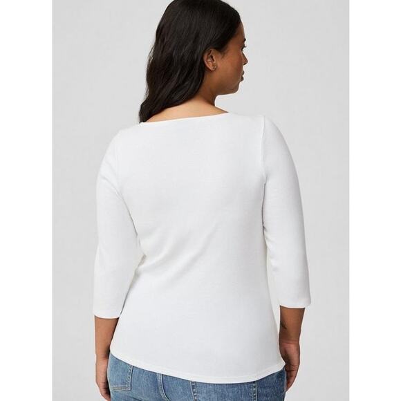 Torrid Bright White Ribbed V-Neck Shirred Top Size 4 (4X / 26) NWT Cotton Blend - Picture 3 of 8